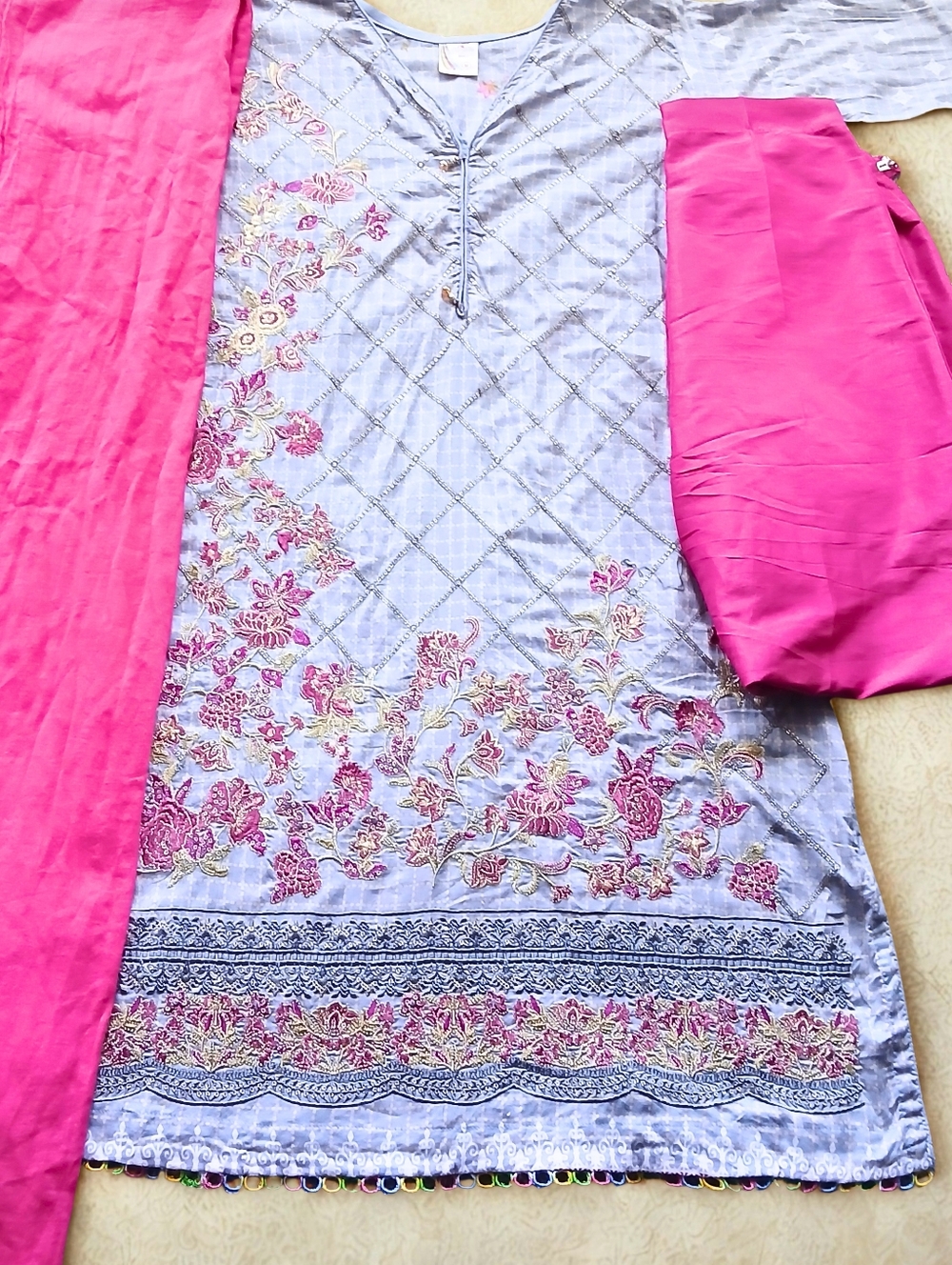 Indian Pakistani Three Piece Outfit  with Dress, Pants and Scarf